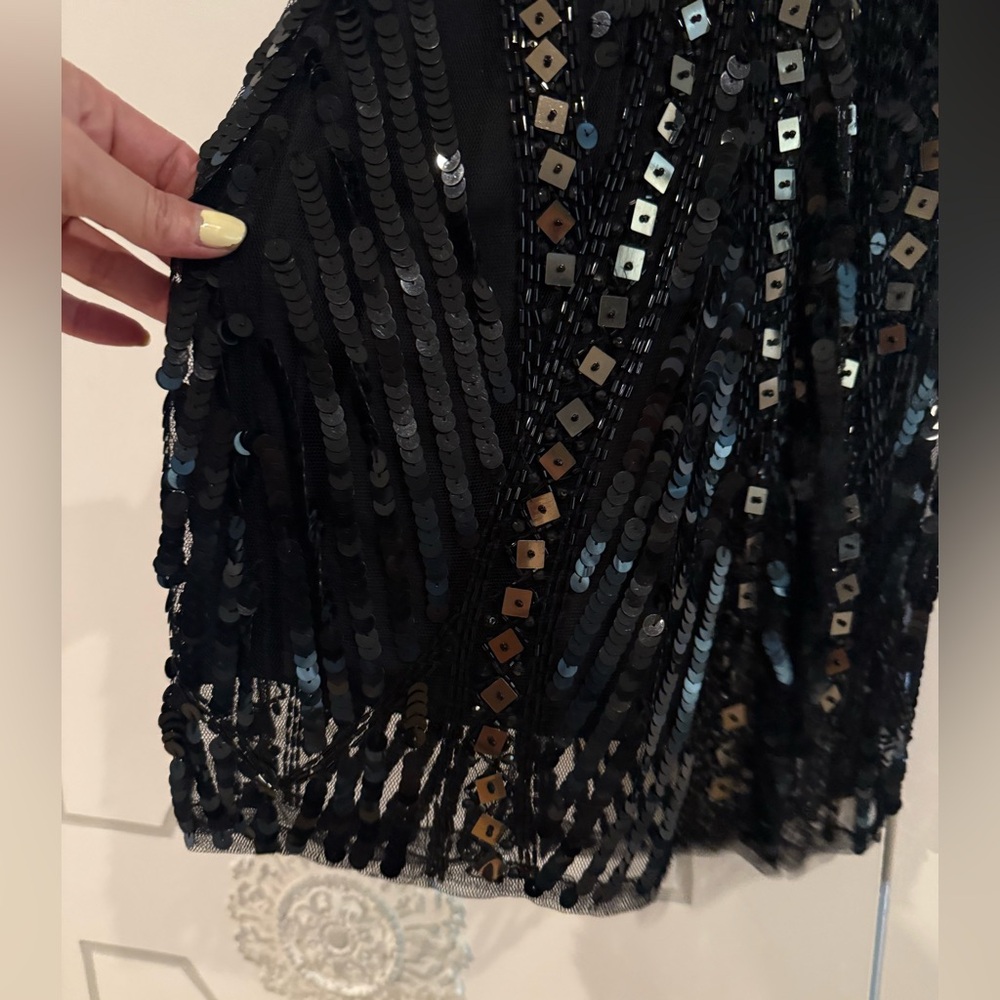 Revolve Parker Jaden Beaded Sequin Open Back Little Black Cocktail Dress - Picture 13 of 17